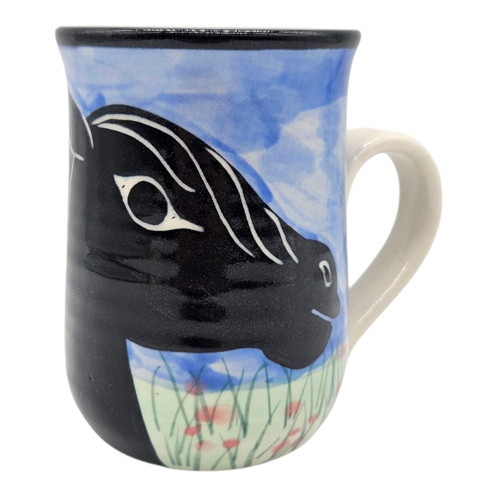 Karen Donleavy KD Black Horse Mug Cup‎ Hand Painted Art Pottery Handmade Signed